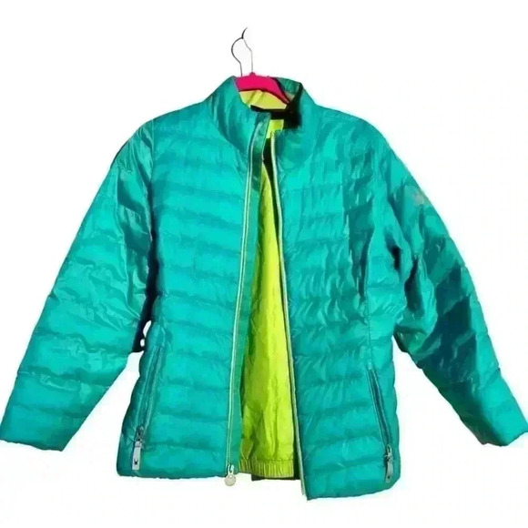 SPYDER - Cute Puffer jacket - Aqua with fun lime green lining - Picture 2 of 11
